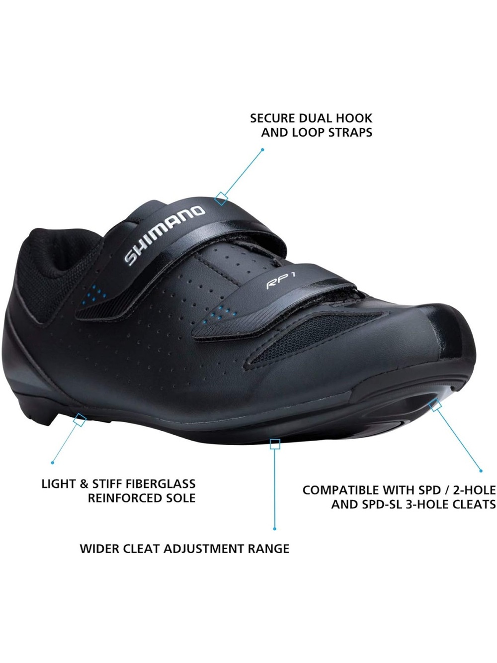 Shimano Black Road Cycling Shoe with Dual Hook-and-Loop Straps - Picture 3 of 5